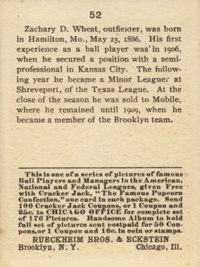 Zack Wheat  baseball card collectible - Main Image 2