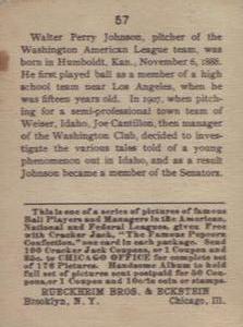 Walter Johnson  baseball card collectible - Main Image 2