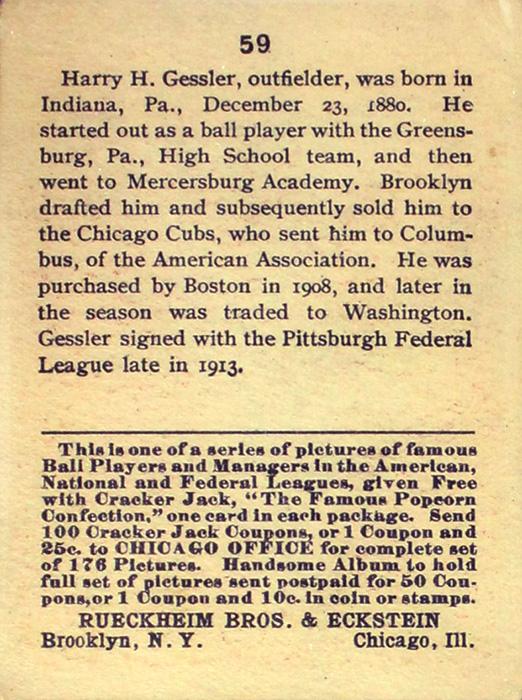 Harry Gessler  baseball card collectible - Main Image 2