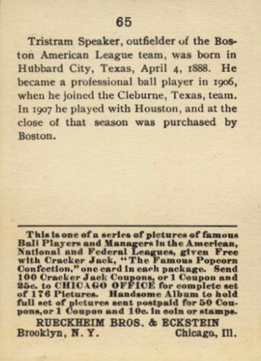 Tris Speaker  baseball card collectible - Main Image 2
