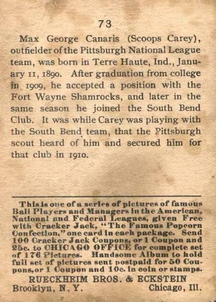 Max Carey  baseball card collectible - Main Image 2