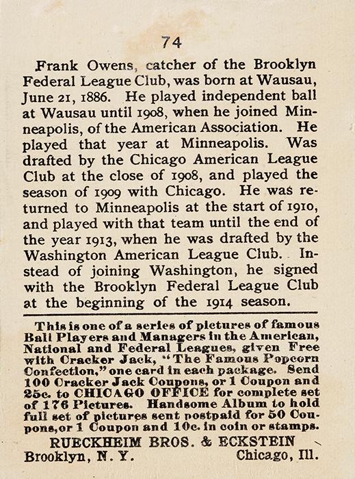 Frank Owens  baseball card collectible - Main Image 2