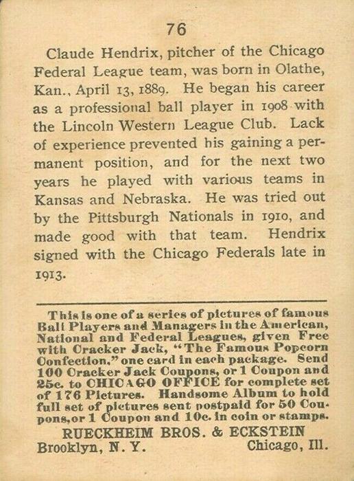 Claude Hendrix  baseball card collectible - Main Image 2