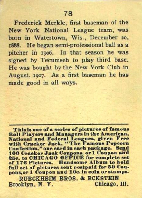 Fred Merkle  baseball card collectible - Main Image 2