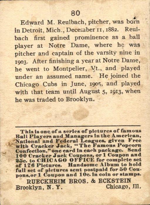 Ed Reulbach  baseball card collectible - Main Image 2