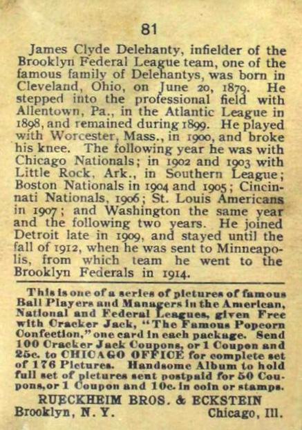 Jim Delahanty  baseball card collectible - Main Image 2