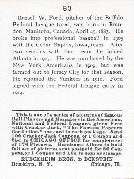 Russ Ford  baseball card collectible - Main Image 2