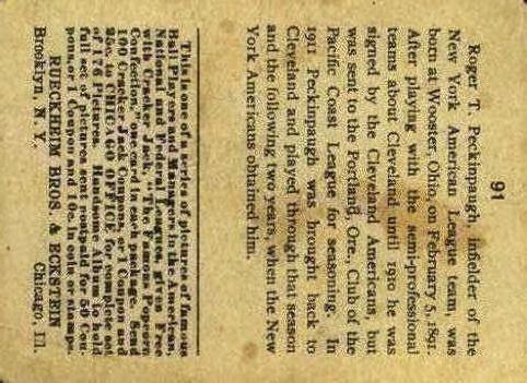 Roger Peckinpaugh  baseball card collectible - Main Image 2