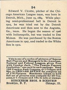 Eddie Cicotte  baseball card collectible - Main Image 2