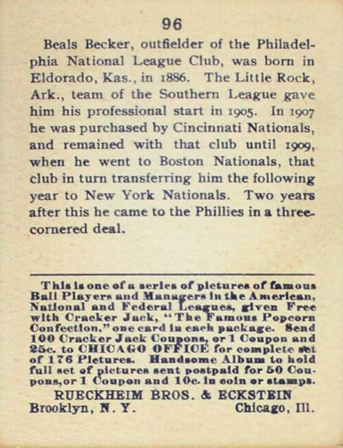 Beals Becker  baseball card collectible - Main Image 2