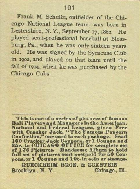 Frank Schulte  baseball card collectible - Main Image 2