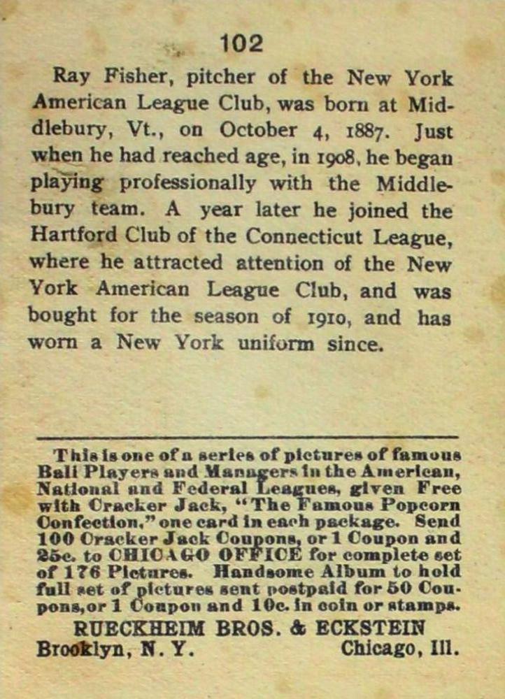 Ray Fisher  baseball card collectible - Main Image 2