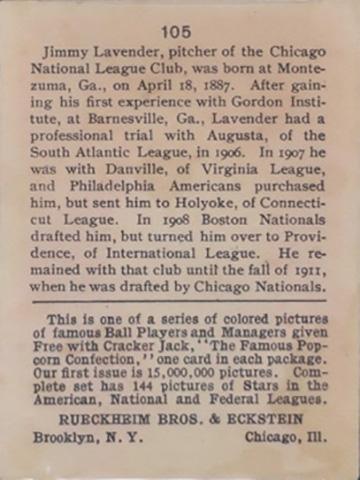 Jimmy Lavender  baseball card collectible - Main Image 2