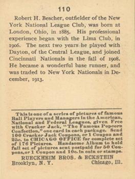 Bob Bescher  baseball card collectible - Main Image 2