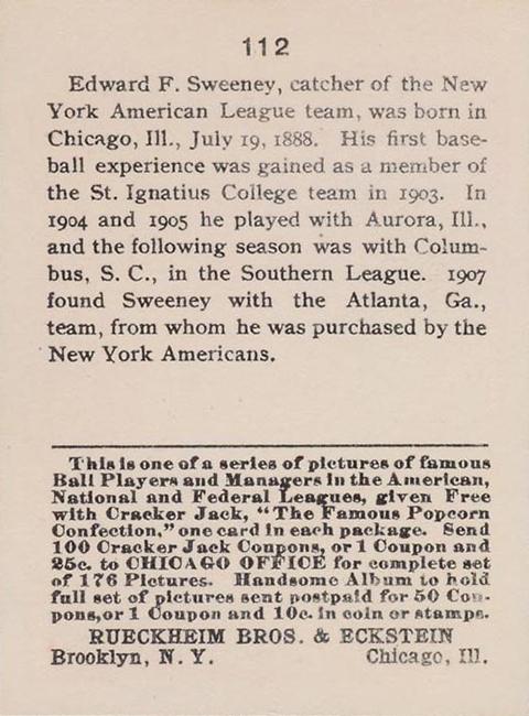 Ed Sweeney  baseball card collectible - Main Image 2