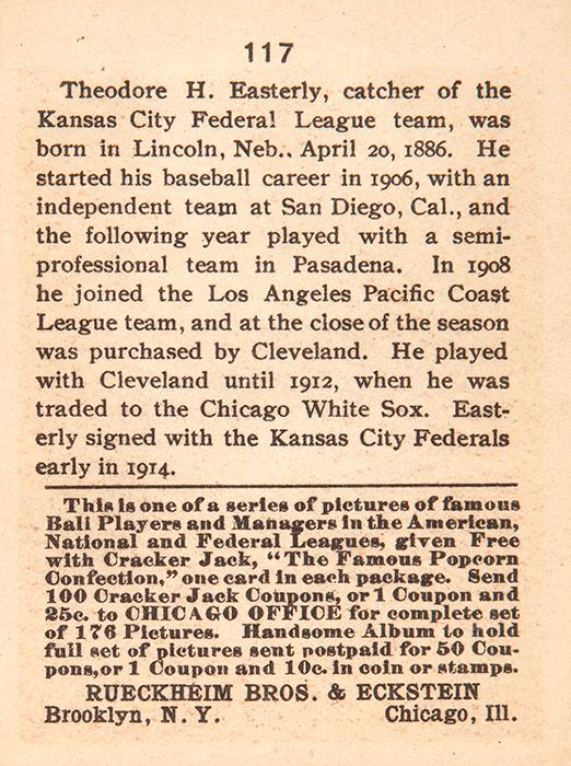 Ted Easterly  baseball card collectible - Main Image 2