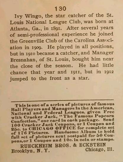 Ivey Wingo  baseball card collectible - Main Image 2