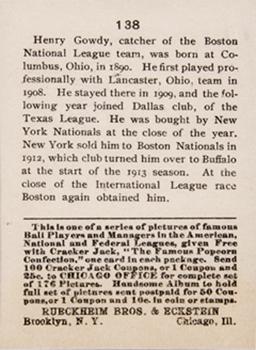 Hank Gowdy  baseball card collectible - Main Image 2