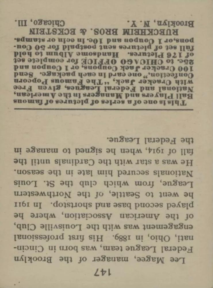 Lee Magee  baseball card collectible - Main Image 2