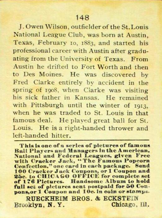 Chief Wilson  baseball card collectible - Main Image 2