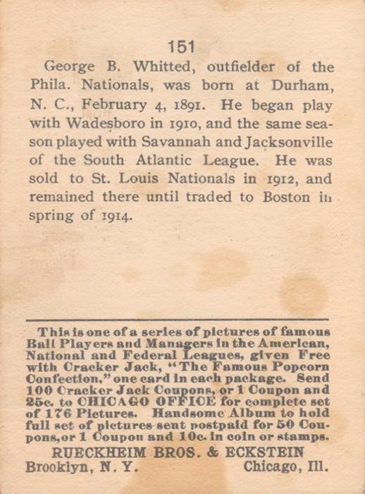 George Whitted  baseball card collectible - Main Image 2