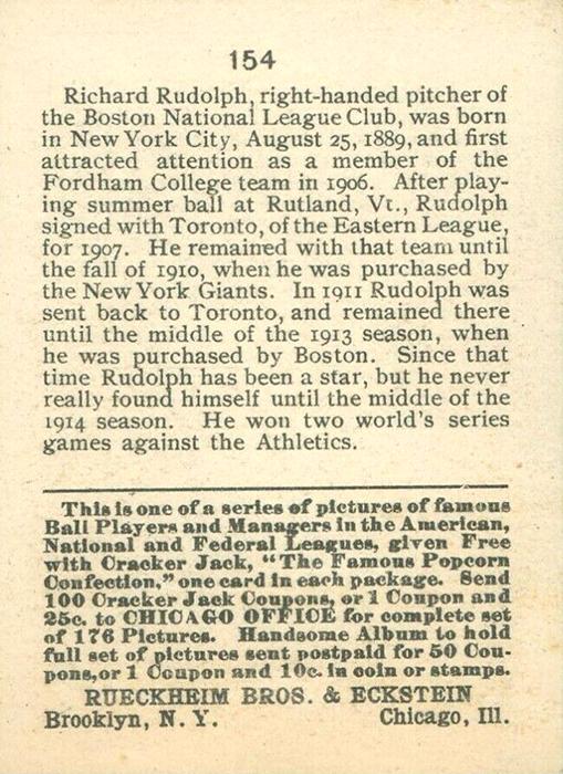 Dick Rudolph  baseball card collectible - Main Image 2