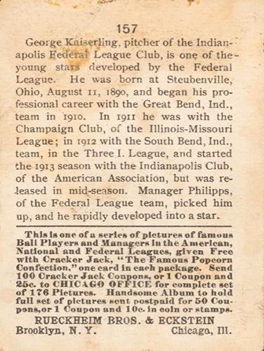 George Kaiserling  baseball card collectible - Main Image 2