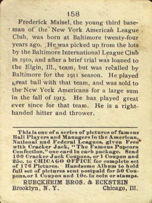 Fritz Maisel  baseball card collectible - Main Image 2