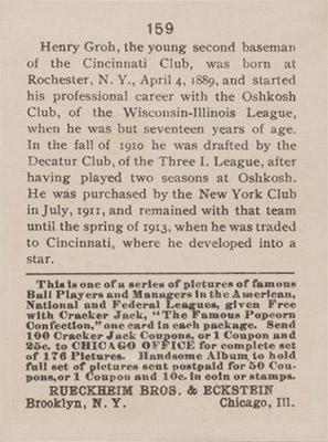 Heinie Groh  baseball card collectible - Main Image 2