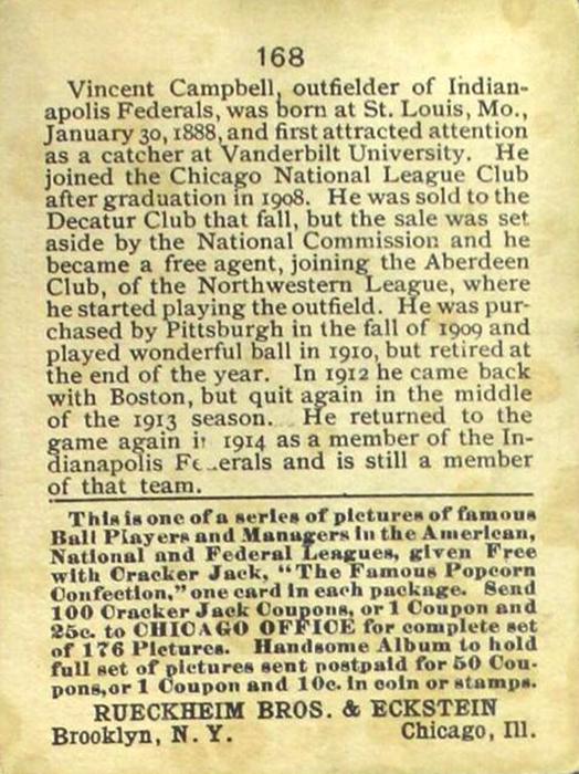 Vin Campbell  baseball card collectible - Main Image 2