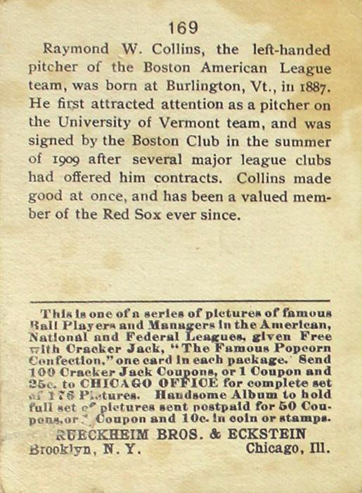 Raymond Collins  baseball card collectible - Main Image 2