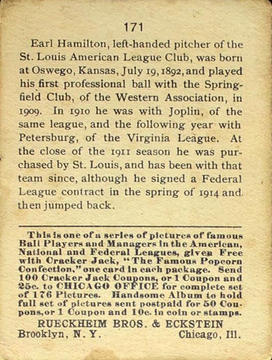 Earl Hamilton  baseball card collectible - Main Image 2