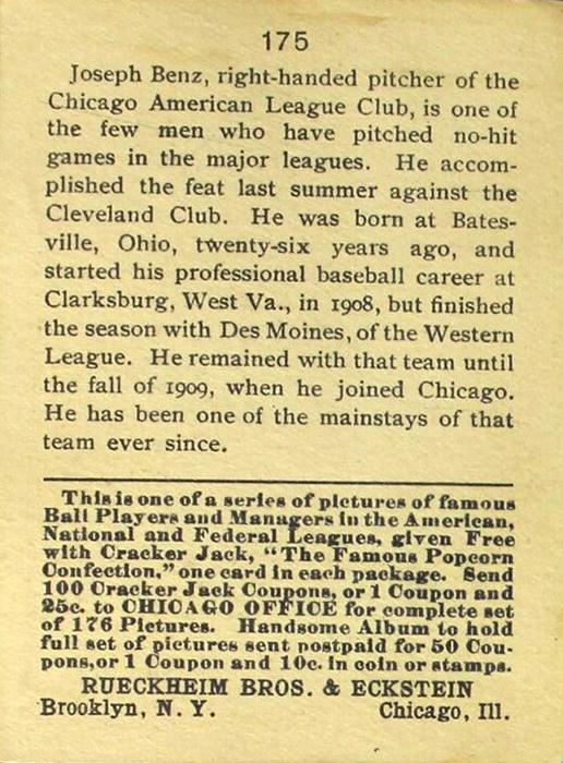 Joseph Benz  baseball card collectible - Main Image 2