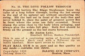 Riggs Stephenson  baseball card collectible - Main Image 2