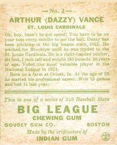 Arthur “Dazzy” Vance  baseball card collectible - Main Image 2