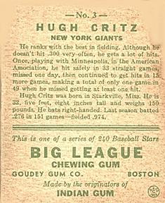 Hugh Critz  baseball card collectible - Main Image 2