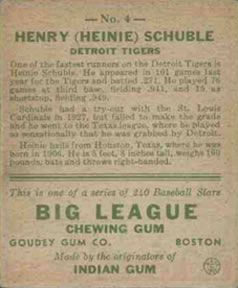 Henry “Heinie” Schuble  baseball card collectible - Main Image 2