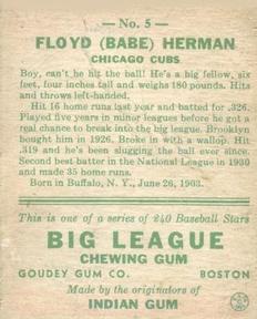 Floyd “Babe” Herman  baseball card collectible - Main Image 2