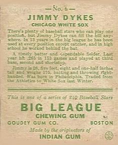 Jimmy Dykes  baseball card collectible - Main Image 2