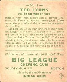 Ted Lyons  baseball card collectible - Main Image 2