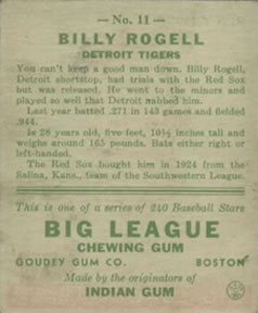 Billy Rogell  baseball card collectible - Main Image 2