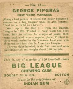 George Pipgras  baseball card collectible - Main Image 2