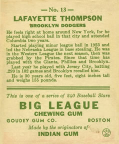 Lafayette Thompson  baseball card collectible - Main Image 2