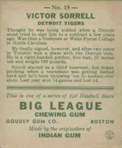 Victor Sorrell  baseball card collectible - Main Image 2