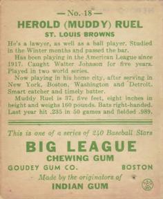 Herold “Muddy” Ruel  baseball card collectible - Main Image 2