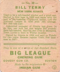Bill Terry  baseball card collectible - Main Image 2