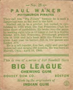 Paul Waner  baseball card collectible - Main Image 2