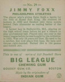 Jimmy Foxx  baseball card collectible - Main Image 2