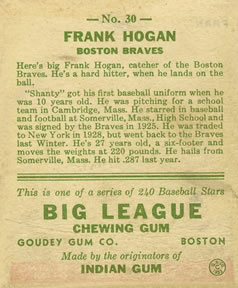 Frank Hogan  baseball card collectible - Main Image 2