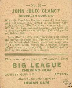 John “Bud” Clancy  baseball card collectible - Main Image 2